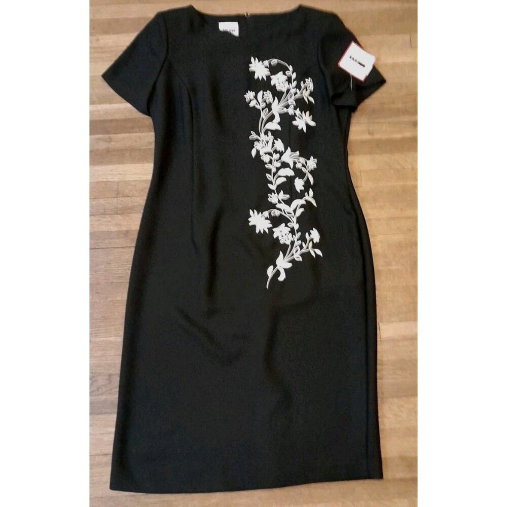 New Vintage 80s Leslie Fay Size 12 Embroidered Classic Midi Dress - Picture 1 of 7